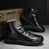Leather Men's Boots Anti Slip High Shoes Autumn Flat Zipper Pleated Non Slip Comfort Thick Soled Wear-resistant Boots