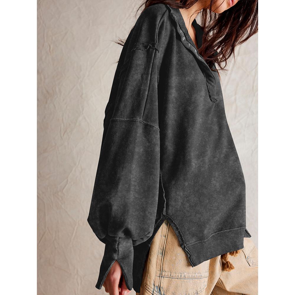 Sweatshirt for Women Trendy Button Henley Neck Pullover Long Sleeve Tops Casual Fall Clothes