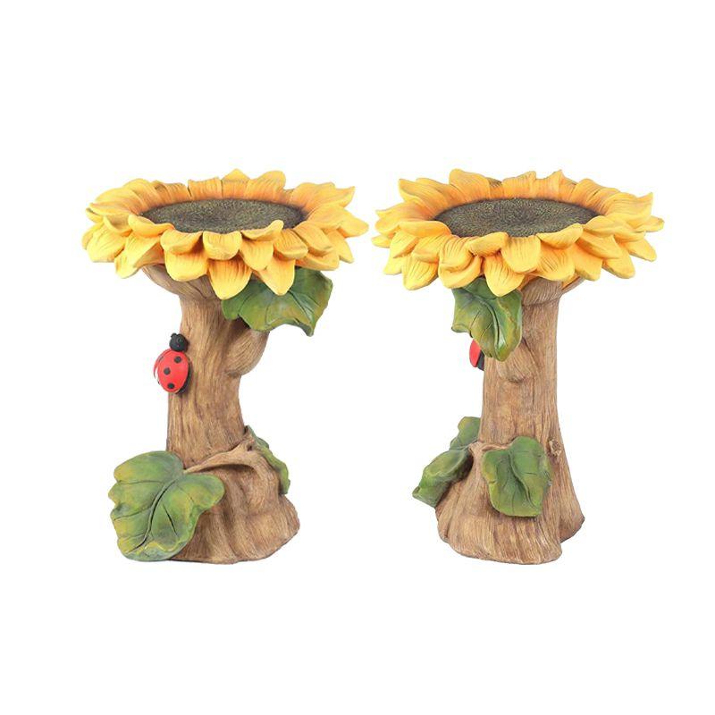 Charming Polyresin Sunflower Bird Bath With Stunningly Detailed Leaf And Ladybug Design