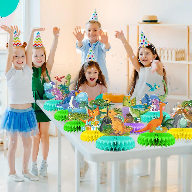 9Pcs Dinosaur Honeycomb Centerpieces,Dino Party Table Decorations For 1 2 3 5 Year Old Girls Boys