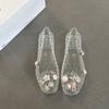 Korean Version Design Square Head Hollow Flat Sandals Women's Summer Fashion Versatile Exquisite Crystal Shoes Beach Shoes Single Shoes
