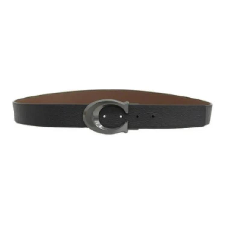 COACH Debossed Signature Leather Reversible Belt Men's Black (Unisex) Leather Belts CQ013QBLVW