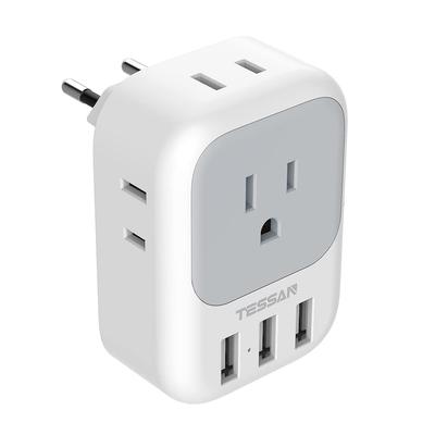 Tessan Conversion Plug C Type for Overseas Travel Converter Conversion Adapter Outlet Conversion 4 AC Outlets with 3 USB Ports Compatible with