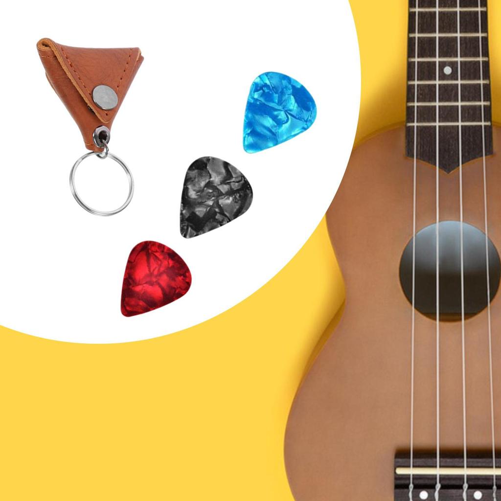 Étui Cuir Médiators Guitare Avec Porte-Clés - Marron + 5 Médiators Offerts