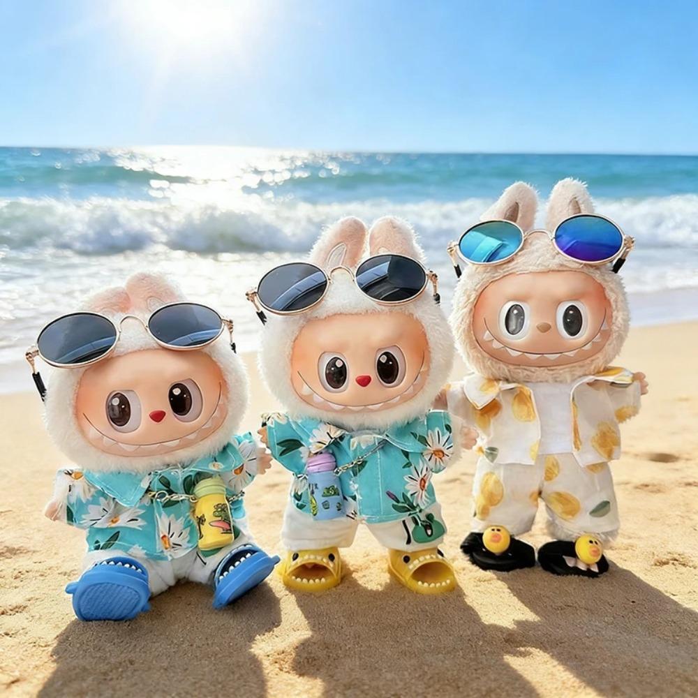 For 15/17cm Labubu Clothes summer Beach Suit Set labubu Doll BOY Seaside vacation clothing Outfit DIY replacement Accessories