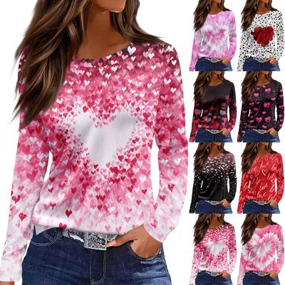 Women's Fashion Casual Slit Hem Round Neck Long Sleeve Loose  Printed T-Shirt Ladies Top