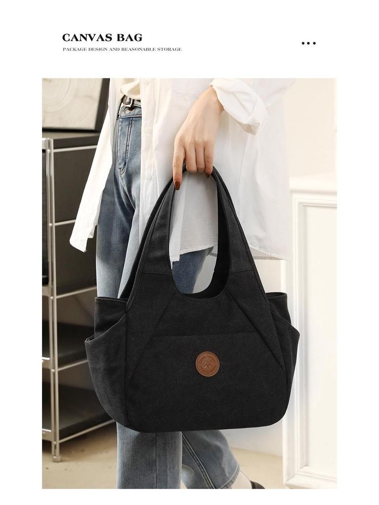 2025 Women's One-Shoulder Bag: Trendy, Versatile Canvas Handbag with Large Capacity, Simple Korean Style, Solid Color.