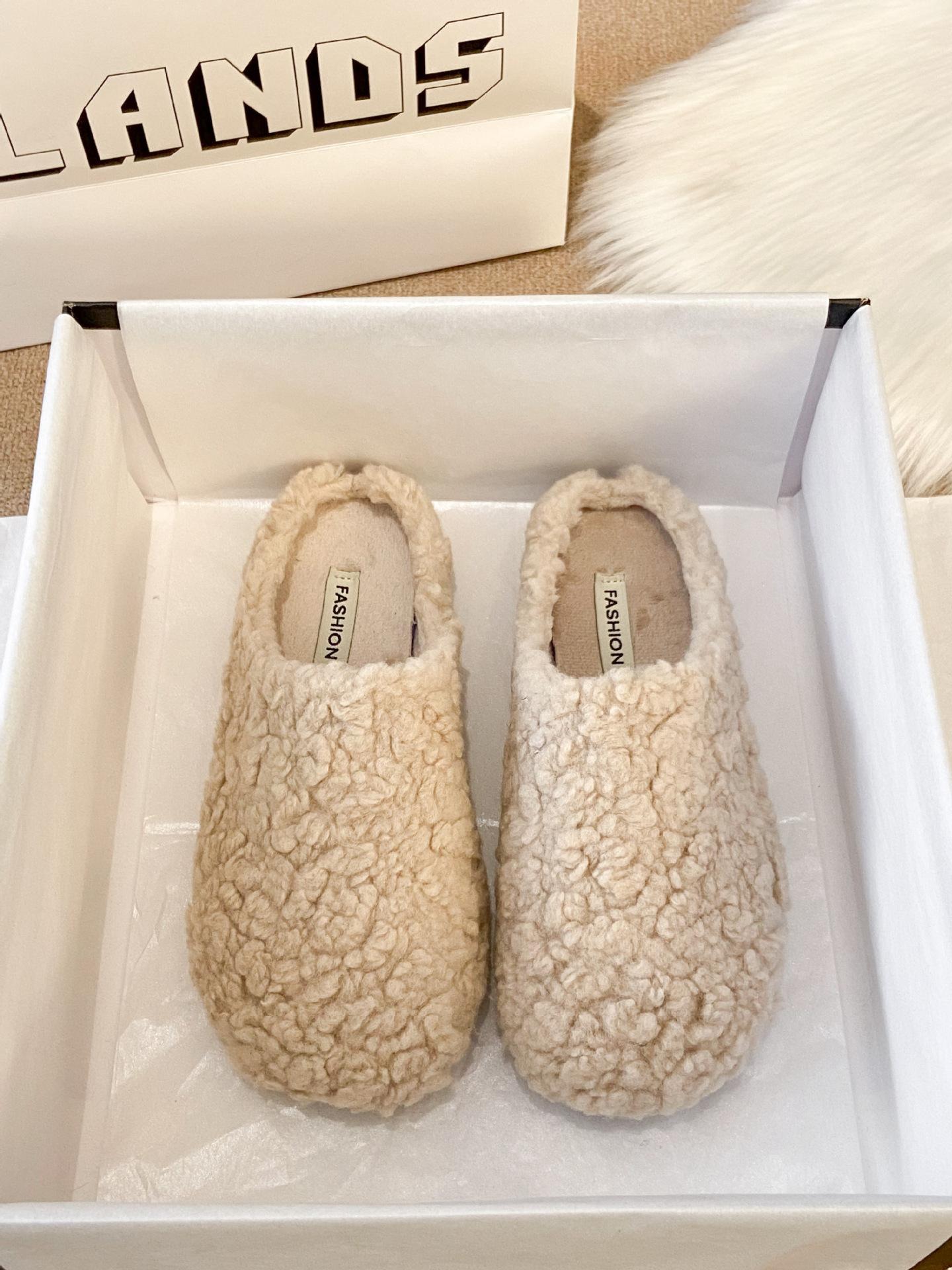 

Тапочки Мао Мао сумка голова полушлепки 2025 осень и зима новые плоская подошва верхняя одежда внутренний бархат теплые плоская подошва хлопковые тапочки 40 абрикосовый