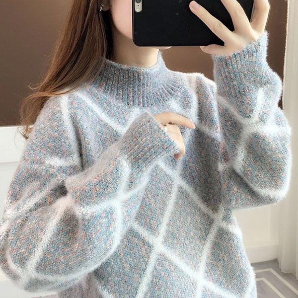 Pullover mit halbem Stehkragen, Nerzimitat, Samt, verdickte Pullover für Damen, Herbst und Winter, lockere, lässige Strickpullover