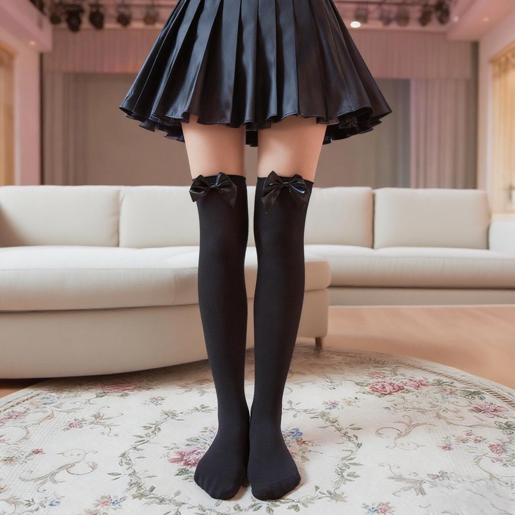 European & American Velvet Bow Christmas Over-the-Knee Socks