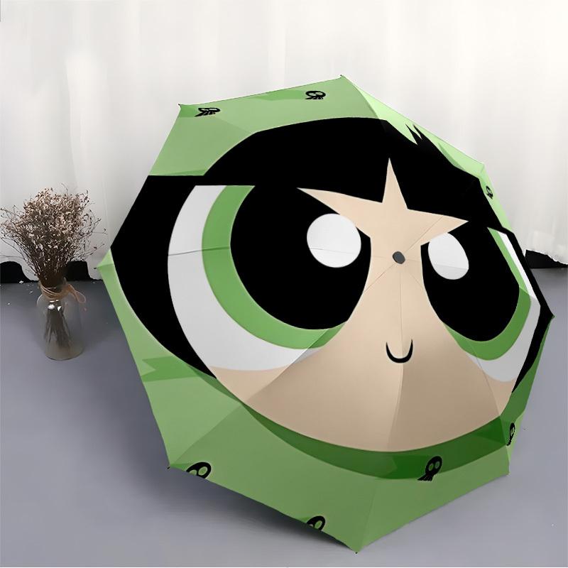 1pc Powerpuff Girls Automatic Open/close Folding Portable Umbrella with 8-Rib Structure for Women/Men, All-Season Use a0901080