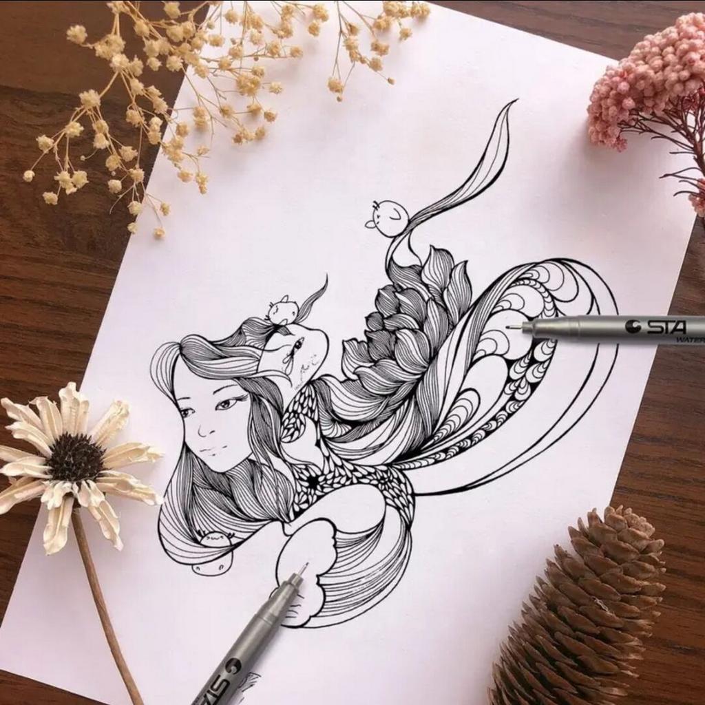 9pcs/Set Waterproof Needle Pen for Art Black Hand-Drawn Hook Stroke Sketch Pen Student Drawing Tool