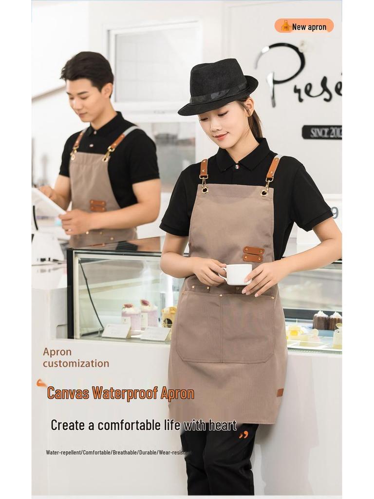 Waterproof Canvas Apron with Custom Logo Printing for Catering and Supermarket Use