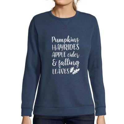 Damen Grafik-Print Sweatshirt Kürbisse Heuwagenfahrten Apfelwein Und Fallende Blätter