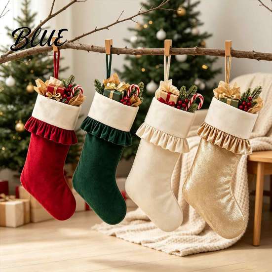 Large Christmas Stockings Sack with Stockings Thick Ruffled Cuff for Fireplace Xmas Gift Hanging Decorative