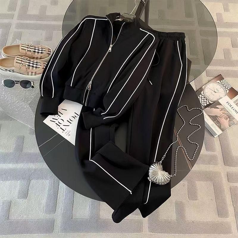 Streetwear-Anzug für Damen, Herbstmode, Lässig, Altersreduzierend, Reißverschluss-Sweatshirt im Western-Stil, Weit geschnittene Hose, Zweiteiliges Set