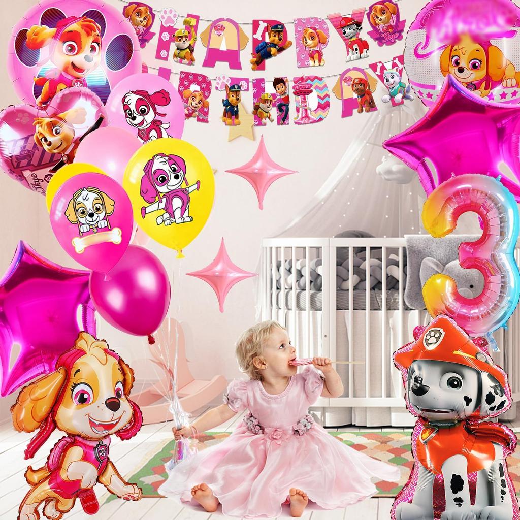 Children's Birthday Balloon Set, Paw Patrol Themed Aluminum Film Digital Balloon, Children's Birthday Party Decoration