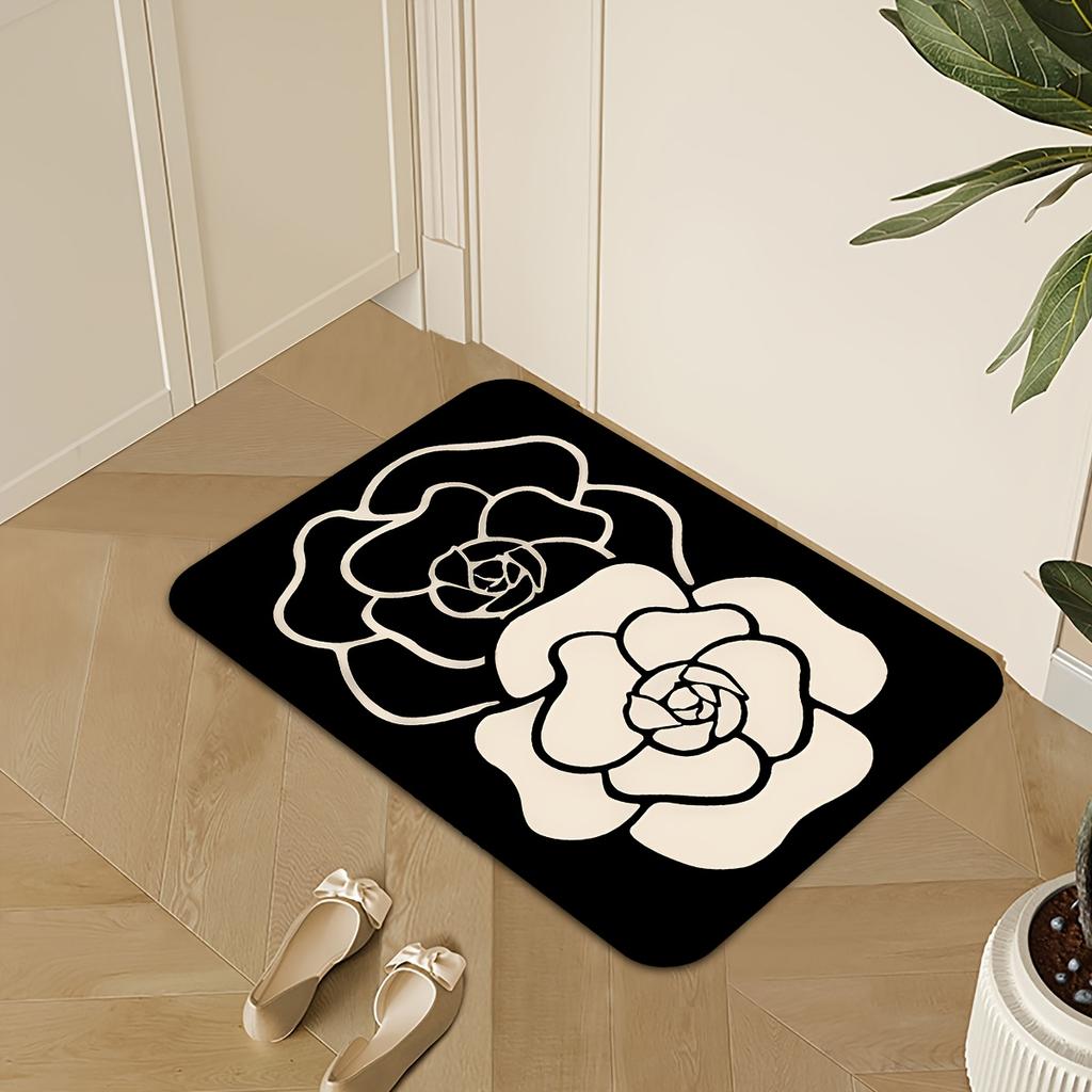 1Pcs Anti Fatigue Kitchen Rugs, Minimalist Camellia Print Waterproof Non-Slip Thick Cushioned Kitchen Mat Heavy Duty Comfort Standing Mat for Kitchen