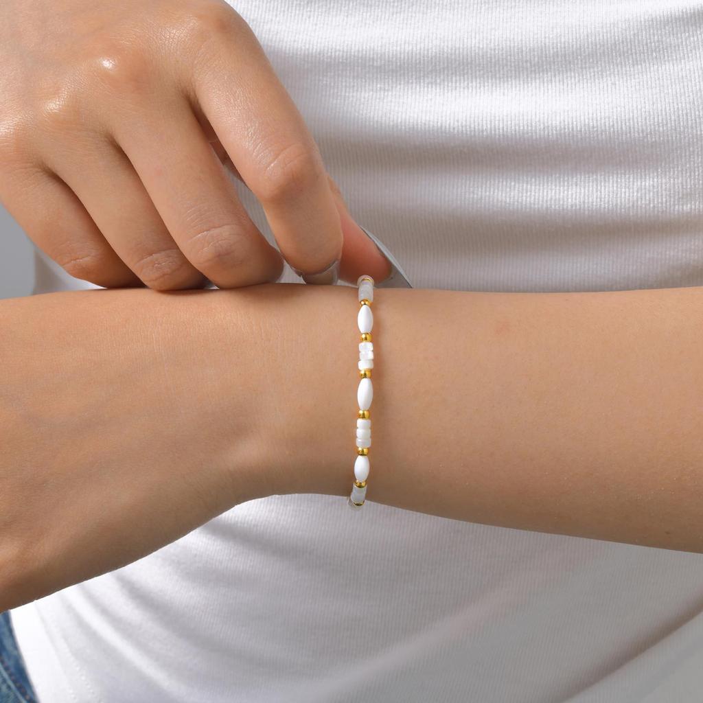 Fashion Jewelry Women'S Stainless Steel White Shell Beaded Bracelet Gold Accessories Jewelry 2446