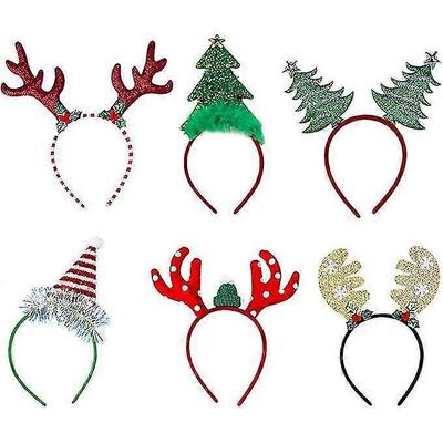 6 Stück Weihnachts-Haarbänder Weihnachts-Haarbänder für Damen Kinder Erwachsene Mädchen Weihnachts-Hüte Rentiergeweih-Haarreif Haarreif mit Ohren Kopfschmuck Chr