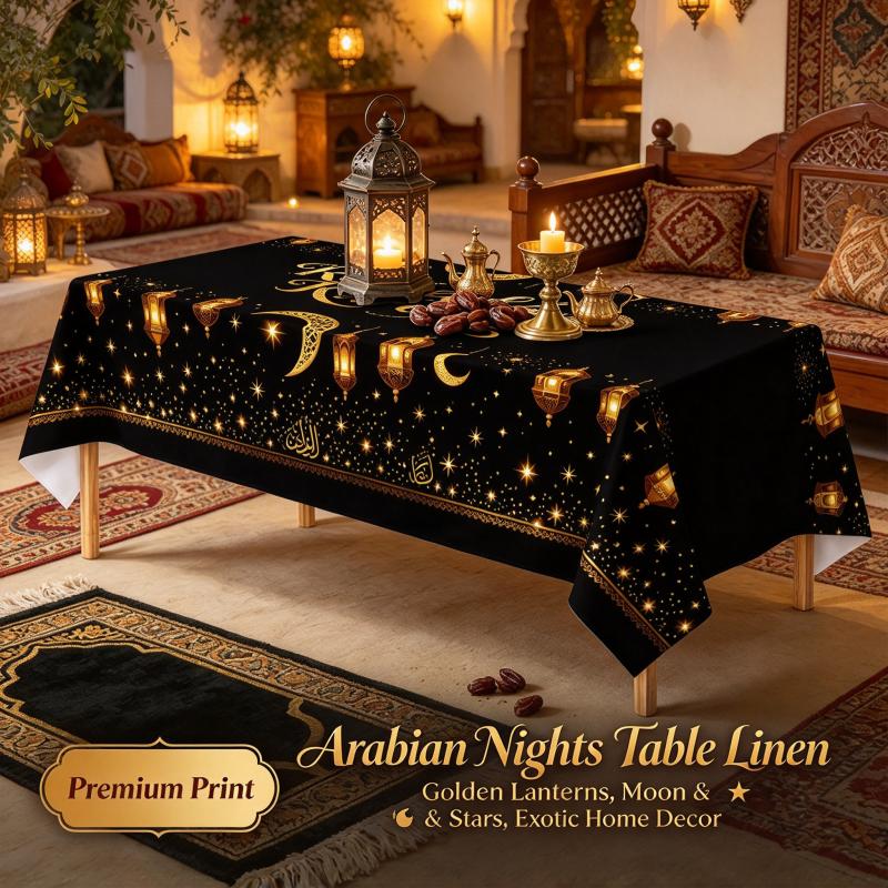 New Year Tablecloth Waterproof Oil Proof Night Sky Star Moon Pattern Dining Table Cover Elegant Winter Home Kitchen Party Decor