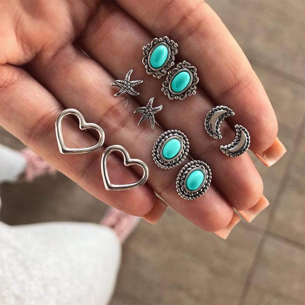Bohemian Turquoise Gemstone Earrings – Set of 5 Pairs