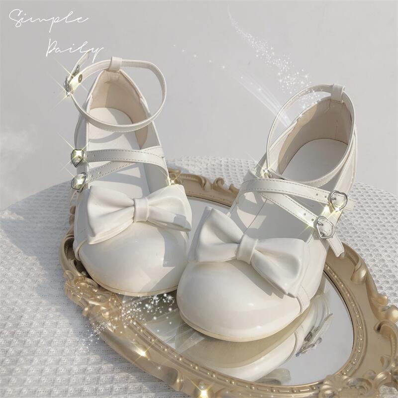 French Elegant High Heels 2025 Women Chunky Heels Mary Jane Round Head Japanese Cute Lolita Shoes Student Jk Dress Leather Shoes