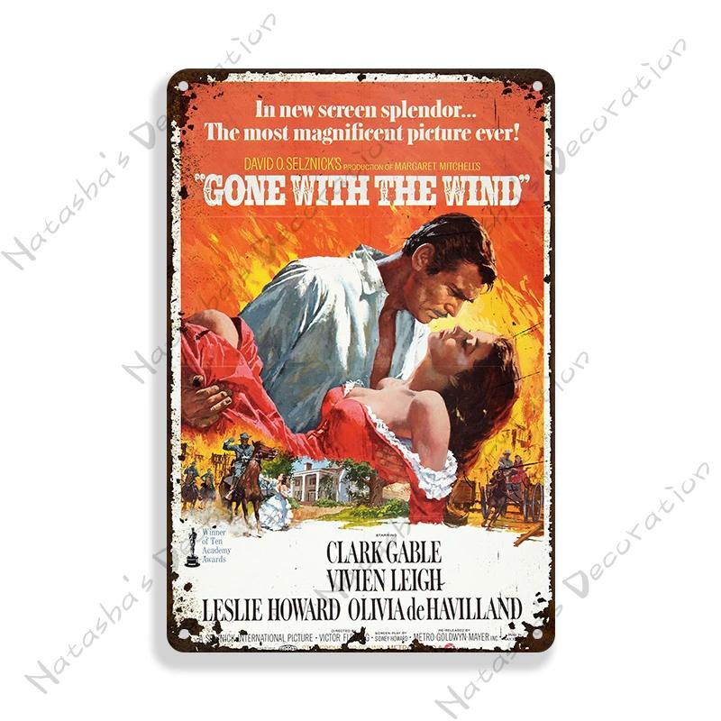 Gone With The Wind Metal Sign Classic Movie Metal Poster Man Cave Garage Vintage Metal Plate Rusty Metal Plaque Industrial Decor