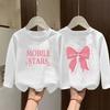 2025 New Girls' Pure Cotton White Base Layer Long Sleeve T-shirt for Spring & Autumn - Medium & Large Kids
