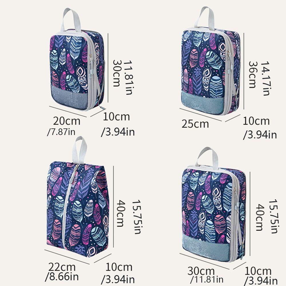 4pcs/set Printed Compression Storage Bag Foldable Luggage Storage Bags Set Packing Cubes  Clothes