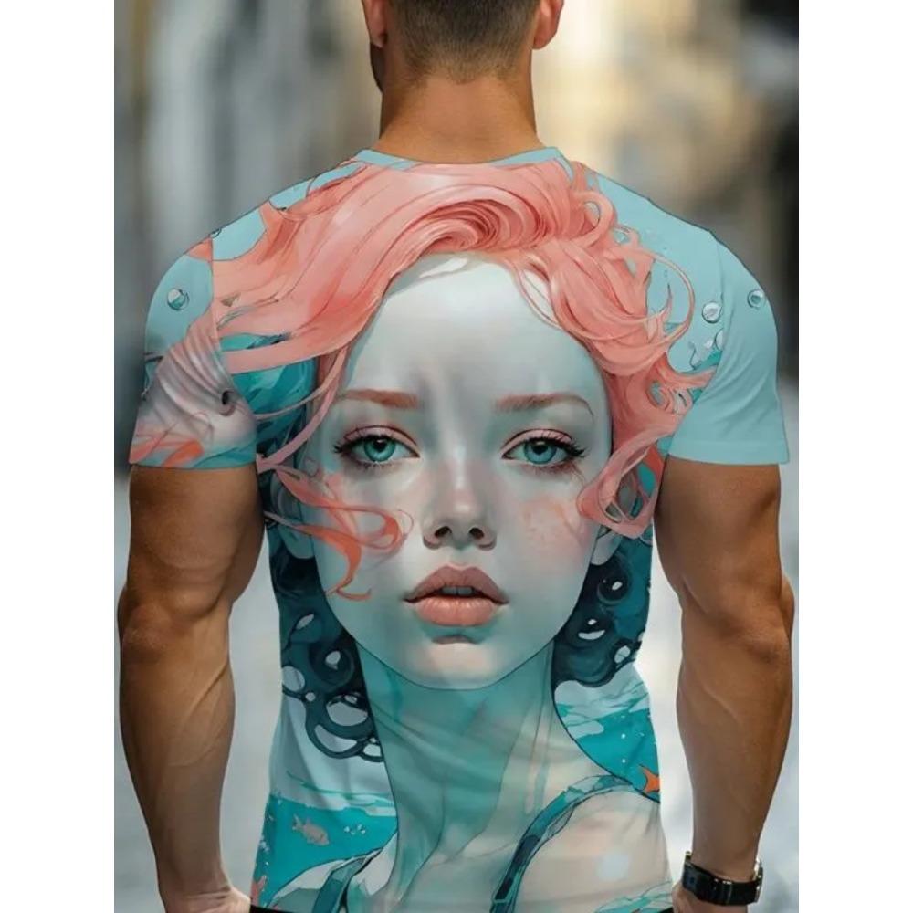 Summer Fashion Comfortable Loose Large T-shirt Portrait 3D Printed Casual Breathable Sports Versatile Round Neck Short Sleeved Men's T-shirt