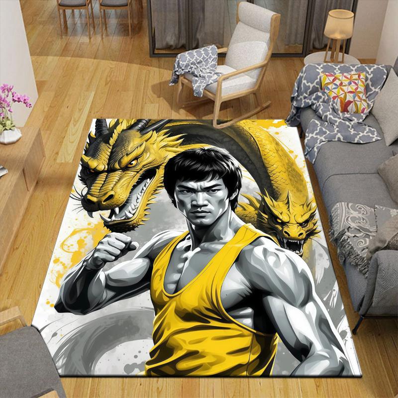 Bruce Lee Home Sofa Decoration for Living Room & Bedroom, Non‑Slip Play Flannel Floor Mat for Game Room