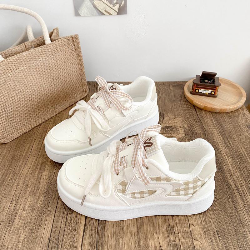 Fashion Hot Selling Summer 2025 New Color Block Grid Design Breathable Student Versatile Rubber Bottom Casual Shoes Micro Fiber Leather