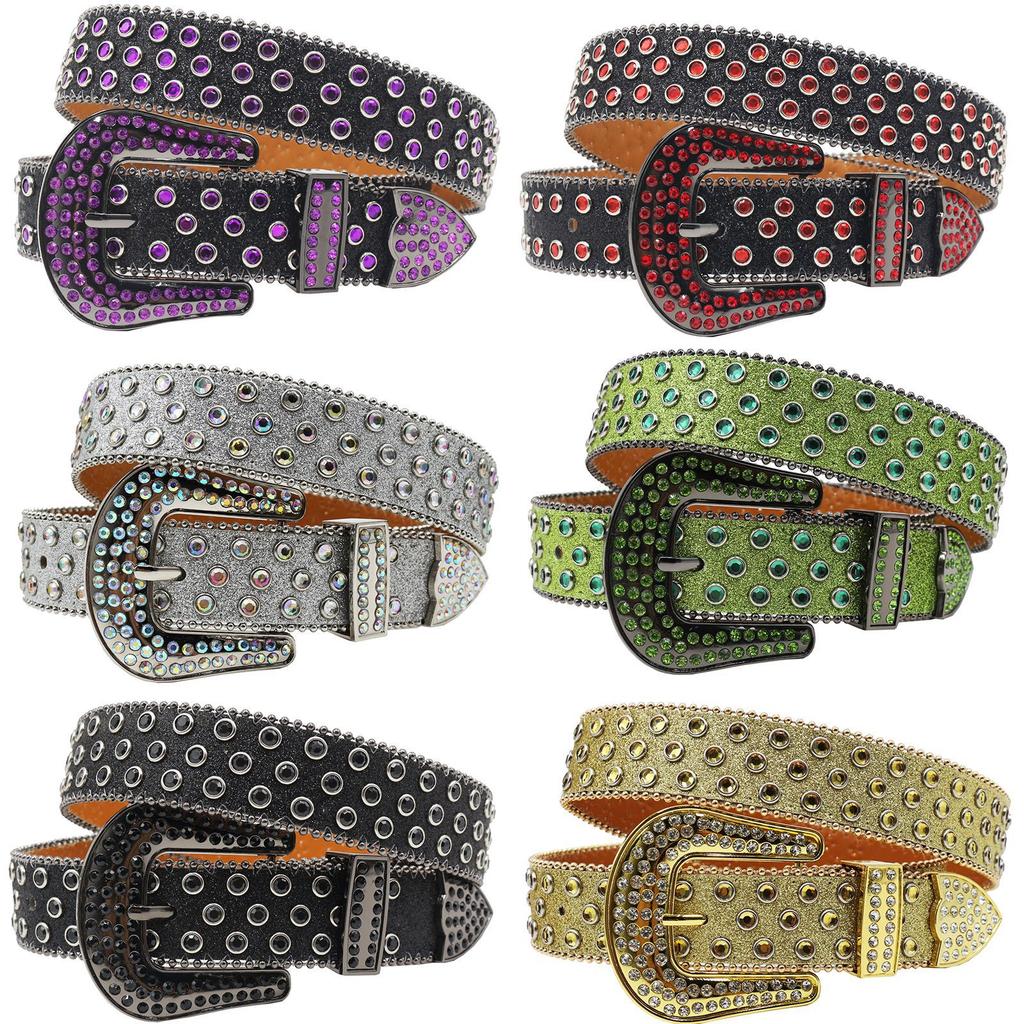 Punk European and American Diamond Inlaid Belt High-end Pin Buckle Full Diamond Sequin Hip-hop Decoration Nightclub Belt Women