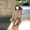 Womens Oversized Knit Turtleneck Sweater With Fuzzy Cuff Loose Cable Long Sleeve Top In Khaki