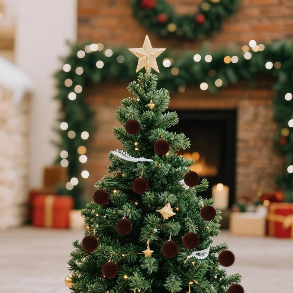Dark Red Flocked Ball Christmas Ornaments, Lightweight And Easy To Hang Classic Holiday Style