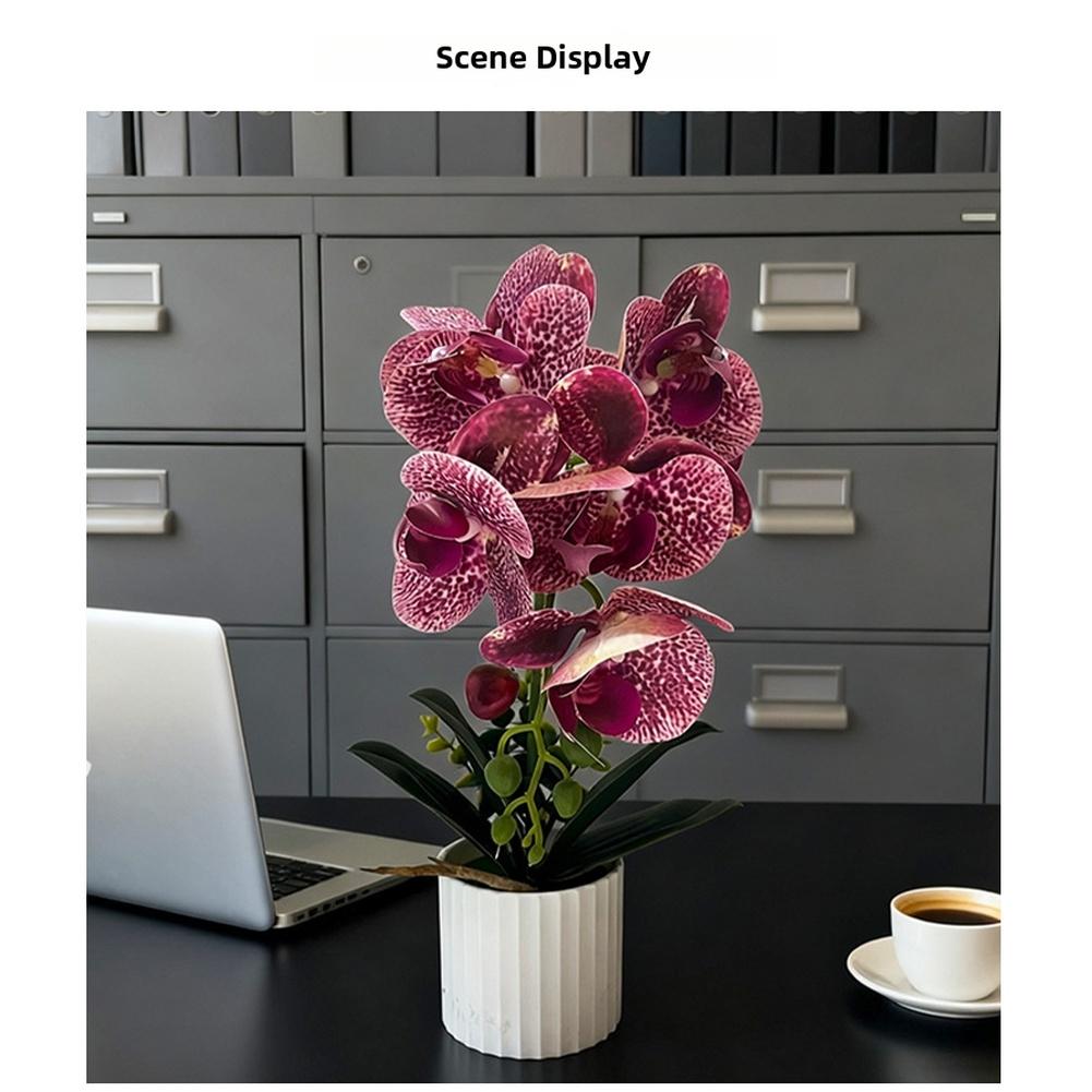Artificial Orchid Potted Plant Realistic Design Soft Glue Flower for Home Office Event Decor White Pink Black Options