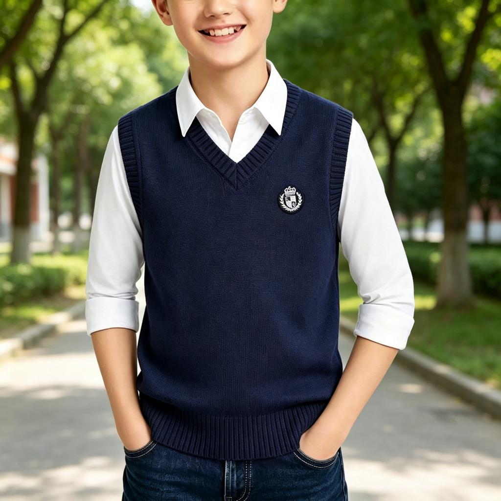 Boys' Knitted Vest Sweater for Winter, Soft Comfortable Sleeveless Pullover for Big Kids