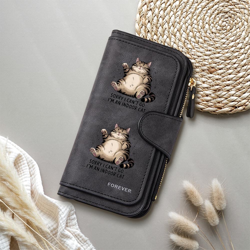 Cute Cat Print Women Long Wallet Casual Faux Leather Card Holder Purse
