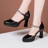 Fashion Genuine Leather Lady Pumps Thick Heel Shoes 7/9/11cm Super High Heel Waterproof Platform Womens Shoes Party Dress High Heels