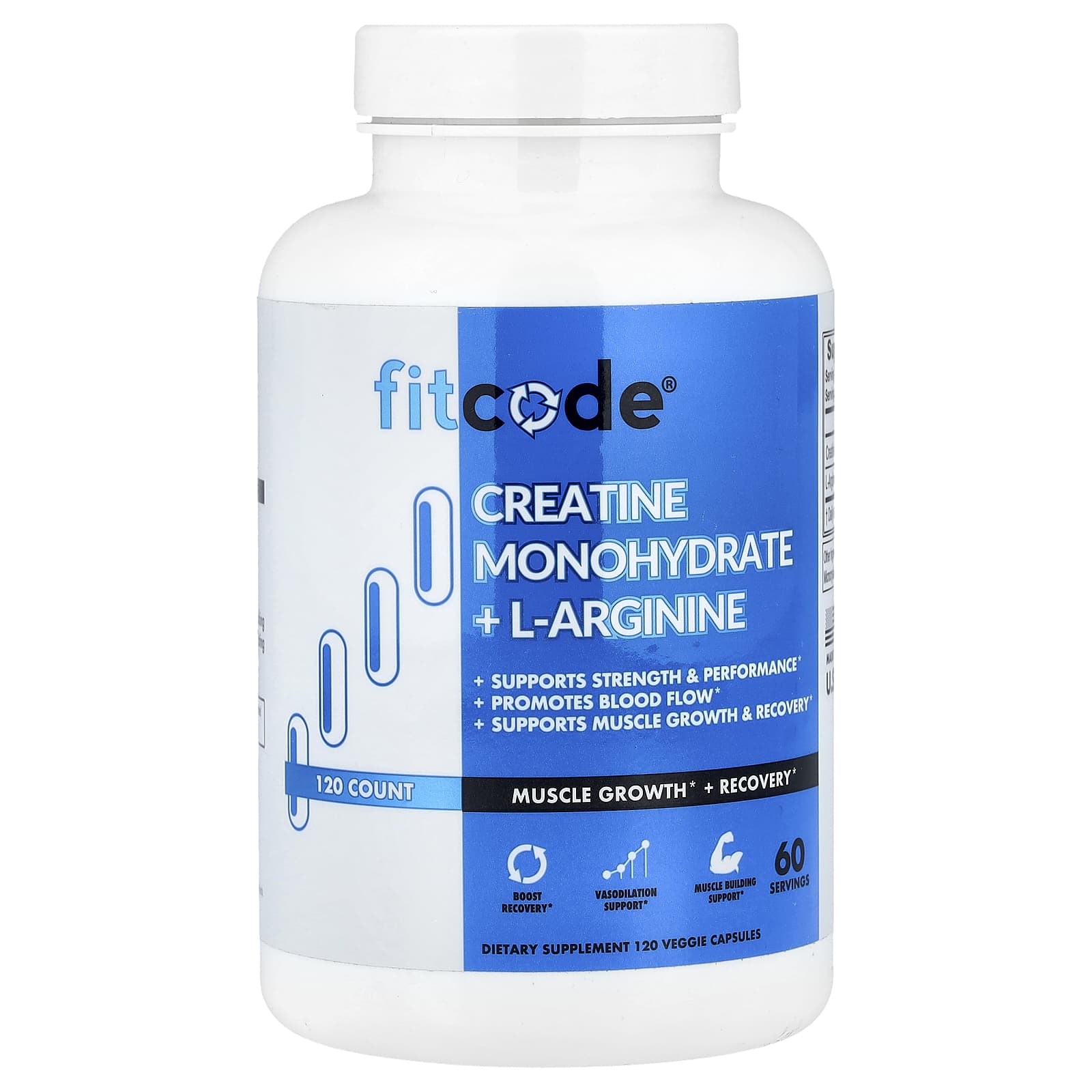 

fitcode, Creatine Monohydrate + L-Arginine, 120 Veggie Capsules