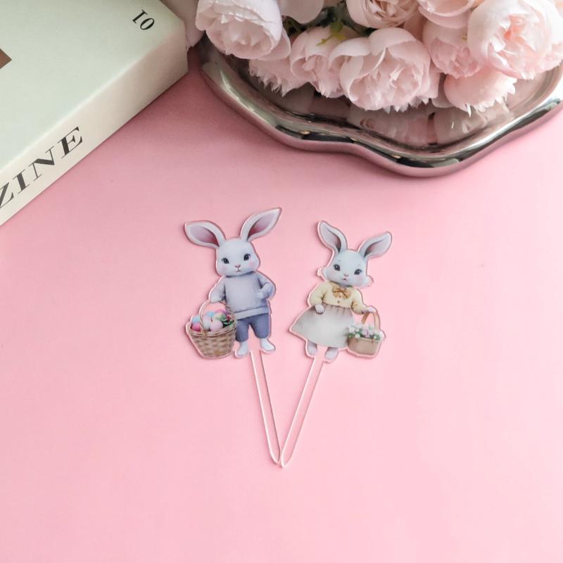 Colored Rabbit Easter Happy Cake Topper Dessert Decorations Gold Acrylic Kids Party Festival Cake Toppers Easter Baking Supplies