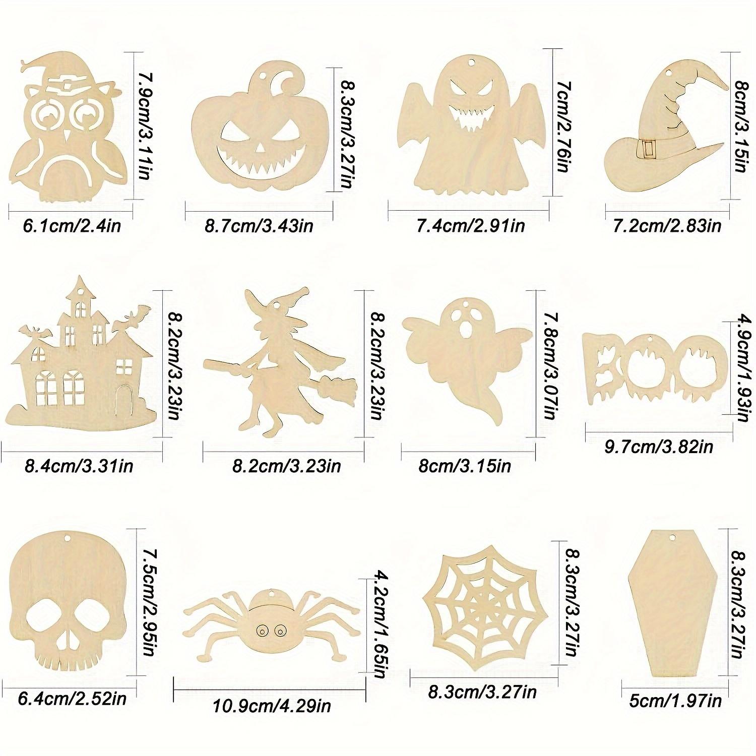 

60 шт. деревянных фигурок для поделок своими руками на Хэллоуин, предварительно просверленные деревянные подвесные украшения на Хэллоуин, разные формы 60pcs