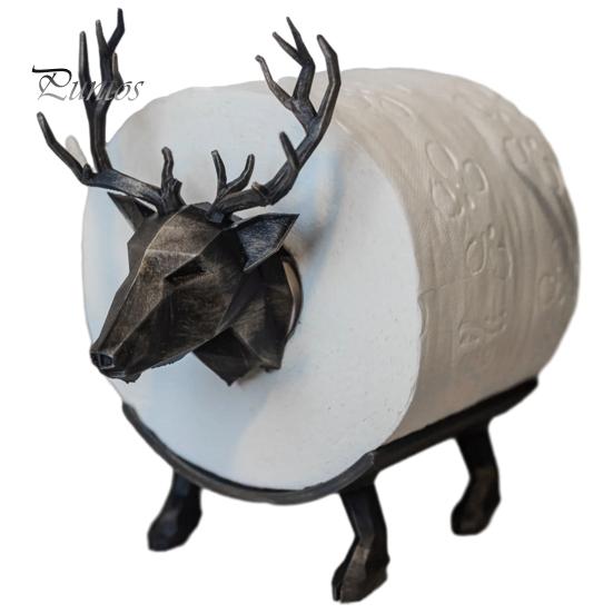 Décoration d'Accessoire de Salle de Bain Moderne Porte-Rouleau de Papier Toilette Cerf Imprimé en 3D, Support Distributeur Stable pour Rouleau de Mouchoirs, Stockage de Serviettes Décoratif en PLA Imperméable,