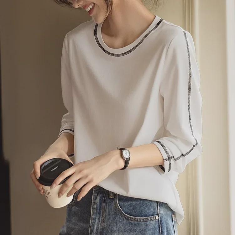Women's Long-Sleeved Western-Style Casual Loose Round Neck Trendy T-Shirt