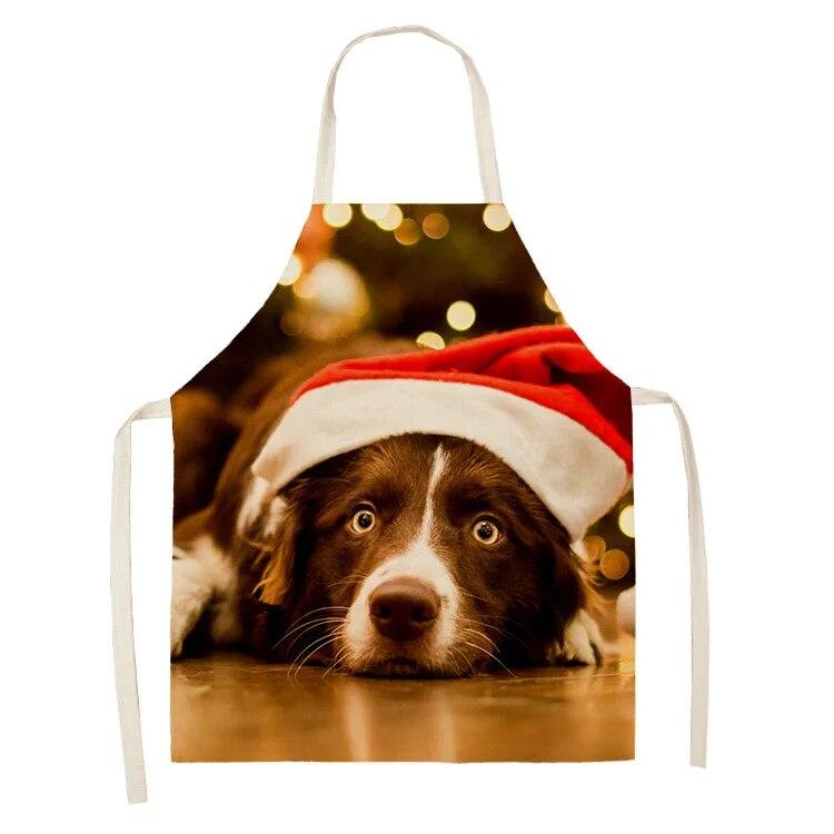 Simple Red Hat Cat and Dog Pattern Women's Kitchen Apron Linen Clean New Year 2022 New Apron