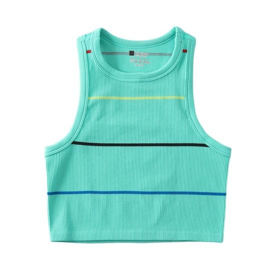 

Yousheng Женская полосатая майка без рукавов с круглым вырезом, облегающий жилет, летний ребристый укороченный топ для повседневной носки, пляжного спорта M мятный зеленый