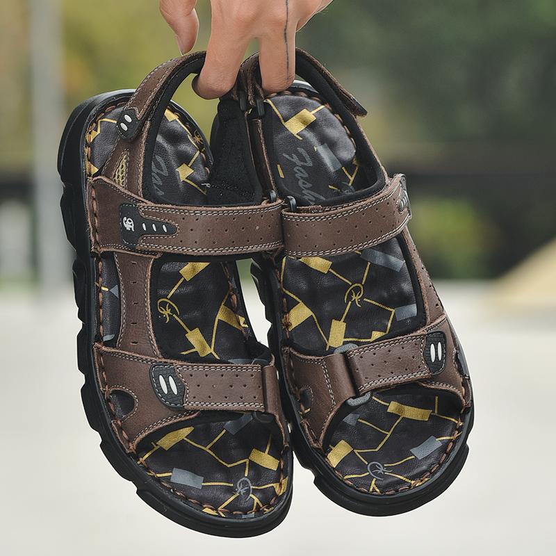 Men'S Sandals Outdoor Genuine Leather Summer Shoes Men Fashion Handmade Men Cool Sneakers Fishing Male Sandalias Plus Size 38-47