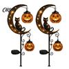 Festive Lawn Stakes Light Halloween Solar Garden Stake Light, Black Cat Pumpkin On Crescent Moon with Illuminated Path Markers for Hanging Lantern,