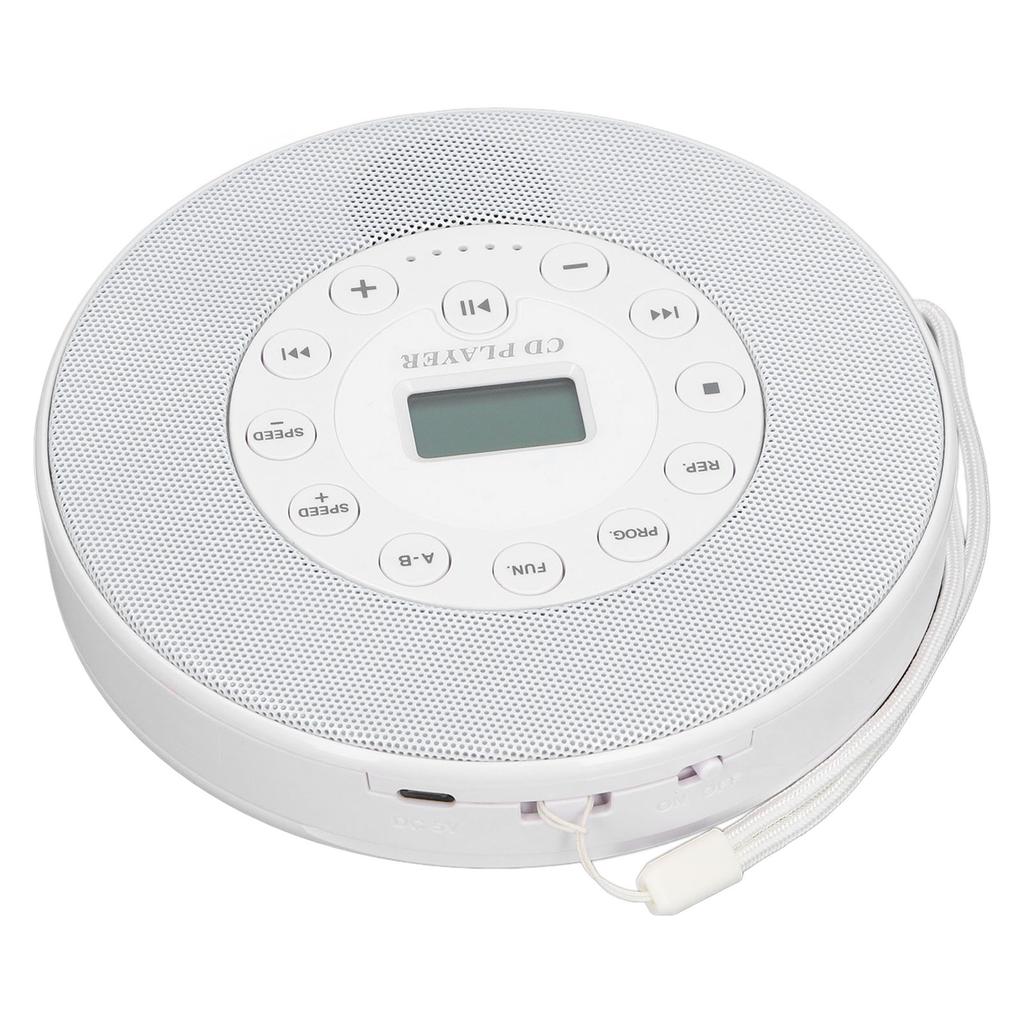 CD player portabil cu difuzoare anti-sărire, 1500mAh, reîncărcabil, CD player pentru CD, CD RW, MP3, alb